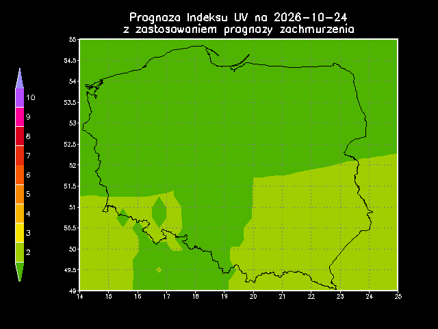Indeks UV dzisiaj dla Polski - zachmurzone niebo